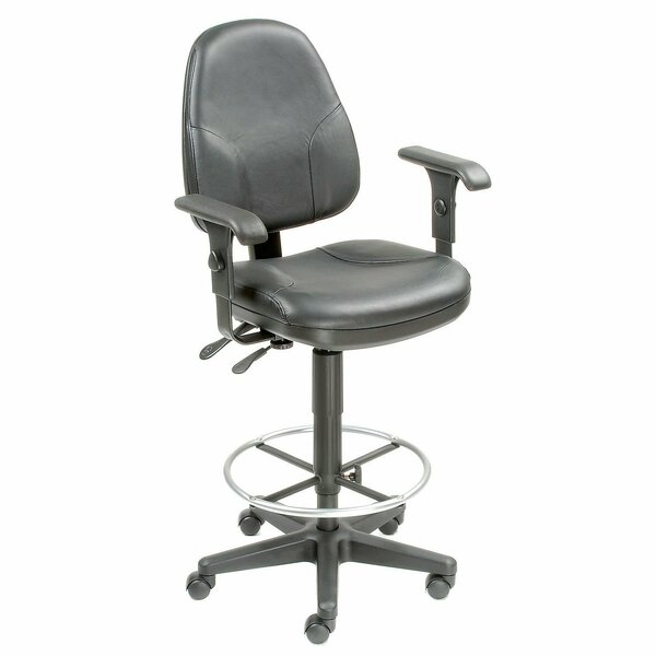 Interion By Global Industrial Interion Leather Operator Stool with Arms, 360 Degree Footrest, Black 506757